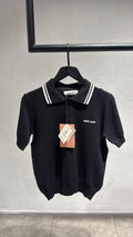 Premium Women's Slim Fit Knit Polo T Shirt - Black/White