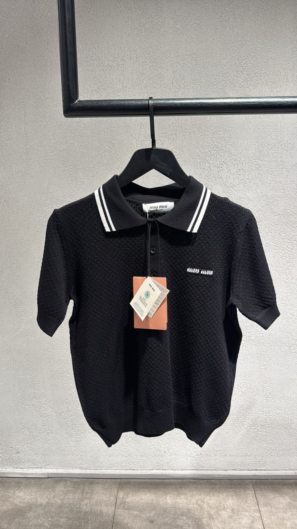 Premium Women's Slim Fit Knit Polo T Shirt - Black/White