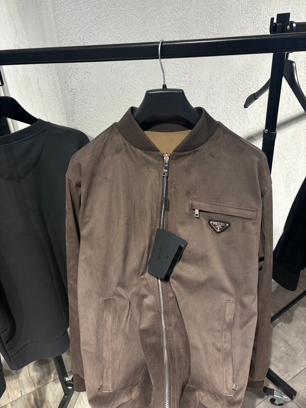P Taupe Reversible Zip Jacket Suede/Reflective