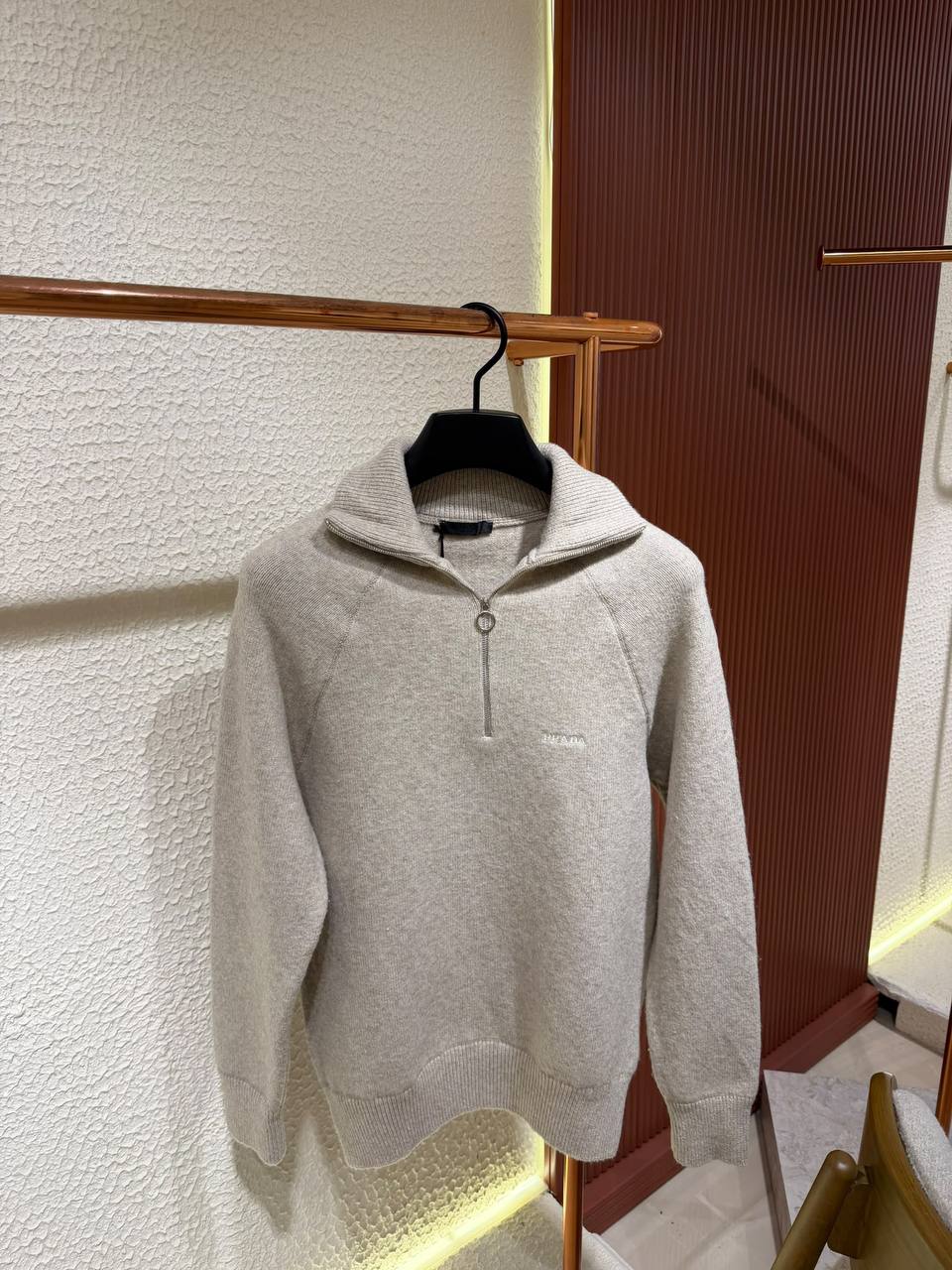 P Beige Quarter-Zip Knit Jumper