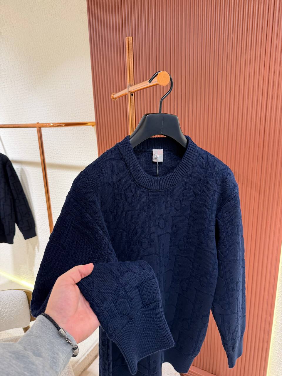 Di Navy Textured Knit Crewneck Jumper Navy/Black