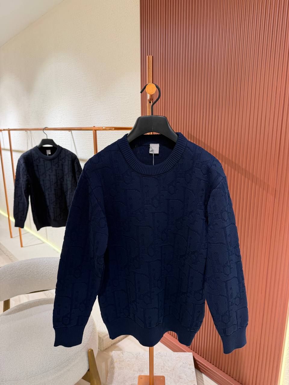 Di Navy Textured Knit Crewneck Jumper Navy/Black
