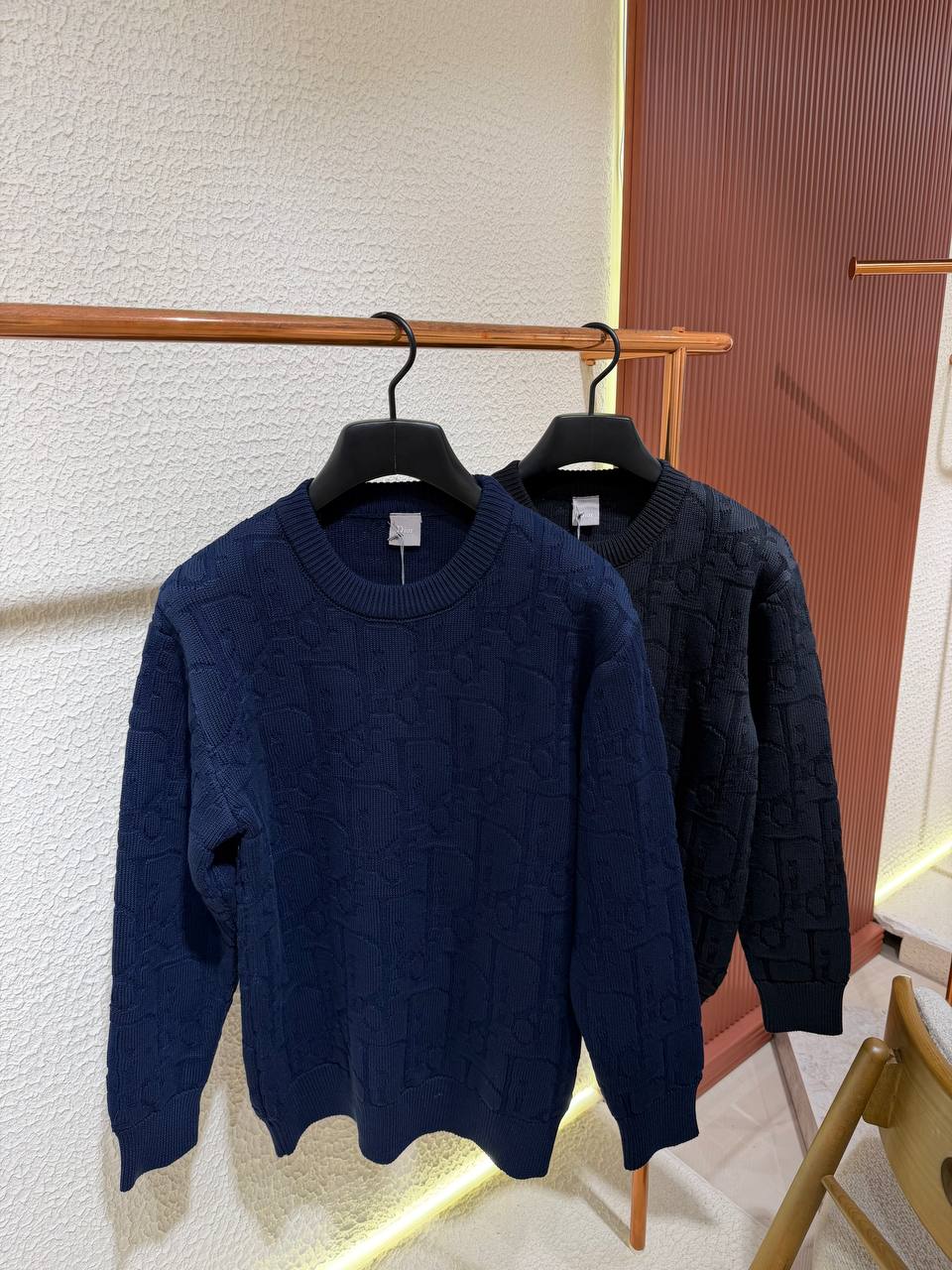 Di Navy Textured Knit Crewneck Jumper Navy/Black