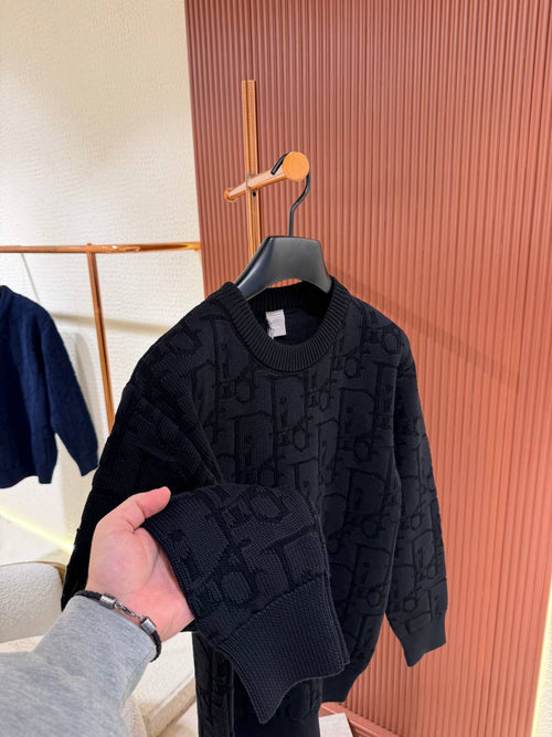 Di Navy Textured Knit Crewneck Jumper Navy/Black